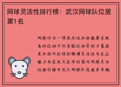 网球灵活性排行榜：武汉网球队位居第1名