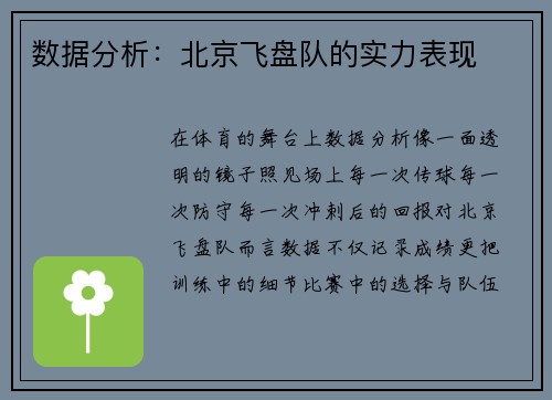 数据分析：北京飞盘队的实力表现