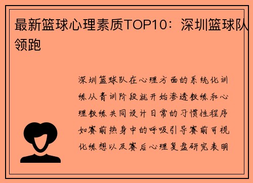 最新篮球心理素质TOP10：深圳篮球队领跑